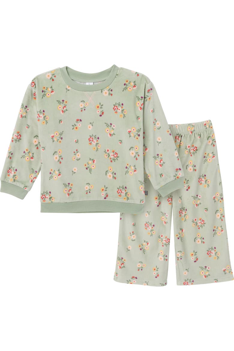 Fleece Pajama Top & Pant Set, Main, color, Green Flower