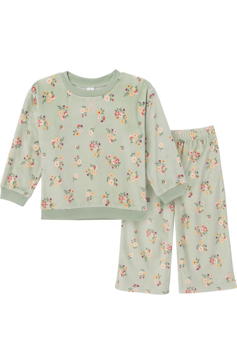Modern Moments<sup>™</sup> by Gerber Fleece Pajama Top & Pant Set, Main, color, Green Flower