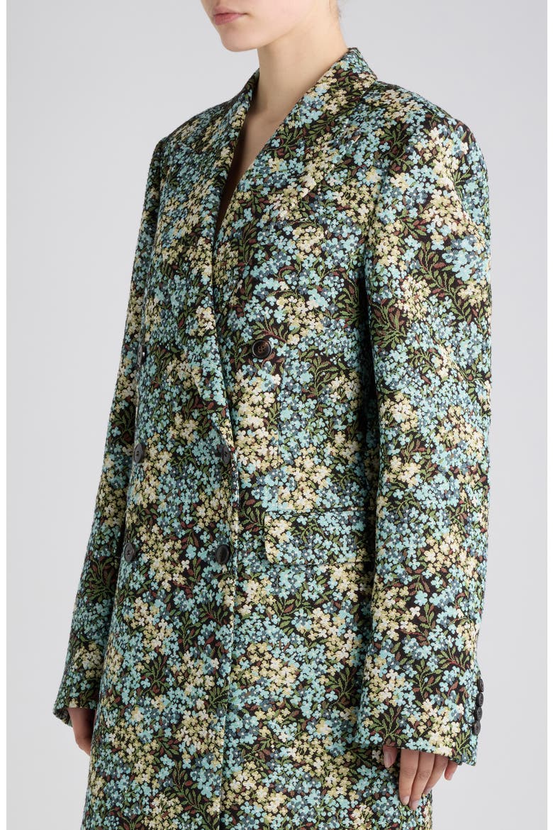 Rarrysta Floral Motif Double Breasted Coat, Alternate, color, SKY
