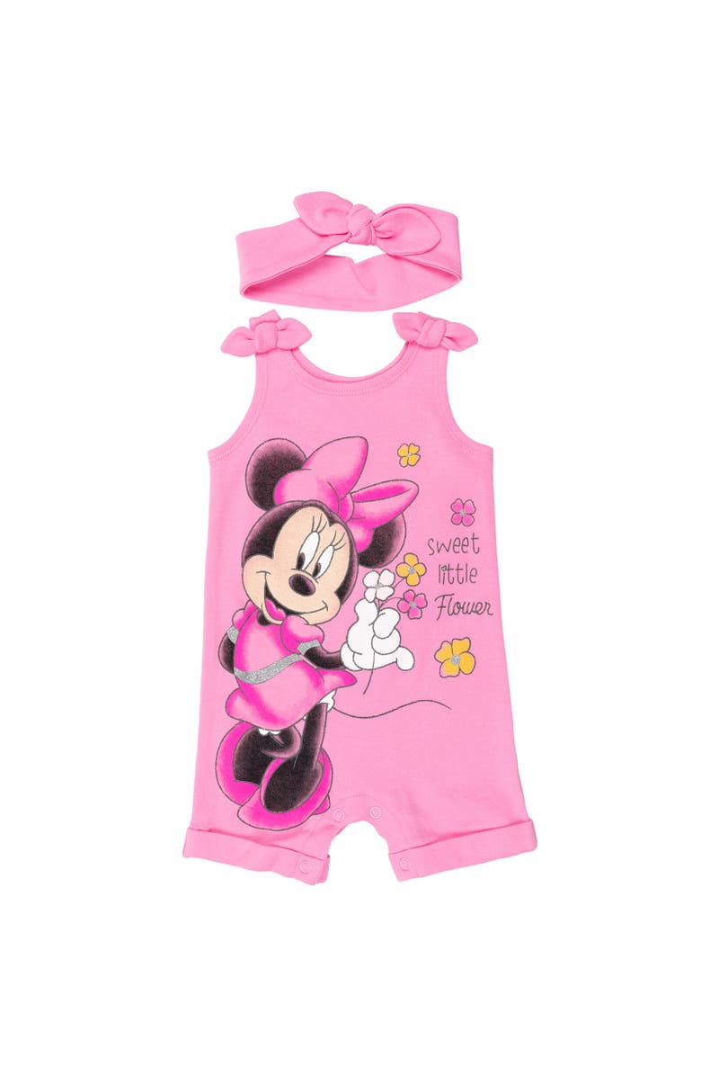 Disney Minnie Mouse Baby Girls' 2-Piece Sleeveless Romper and Headband Set, Main, color, Minnie Mouse Pink