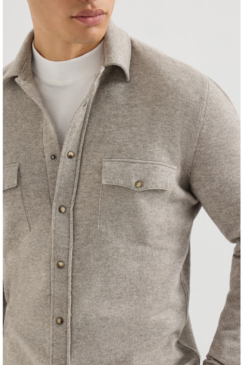 Virgin wool, cashmere and silk knit shirt, Alternate, color, Stone Grey
