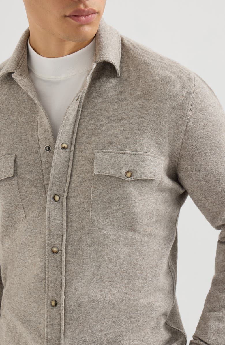 Brunello Cucinelli Virgin wool, cashmere and silk knit shirt, Alternate, color, Stone Grey