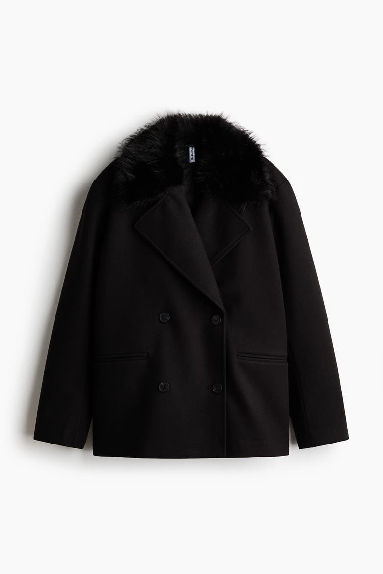 Fluffy-collared Pea Coat, Alternate, color, Black