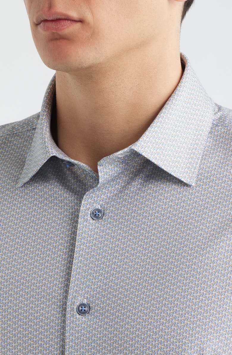 Bugatchi James OoohCotton<sup>®</sup> Geo Print Button-Up Shirt, Alternate, color, Sand/ Blue