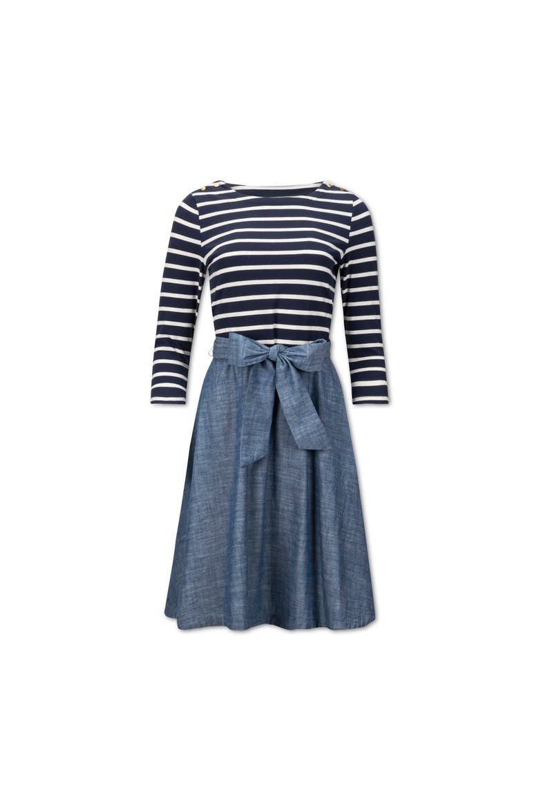 Women's French Jersey Skater Dress, Alternate, color, Navy and White with Chambray