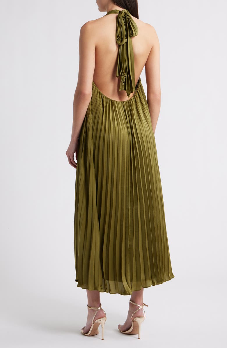 Lucy Paris Blyth Pleated Open Back Dress, Alternate, color, Olive