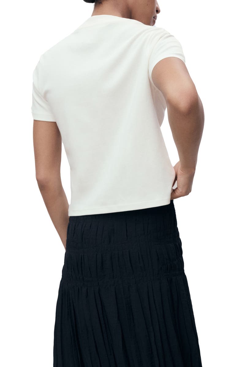 MANGO Flower Embroidered Cotton T-Shirt, Alternate, color, Off White