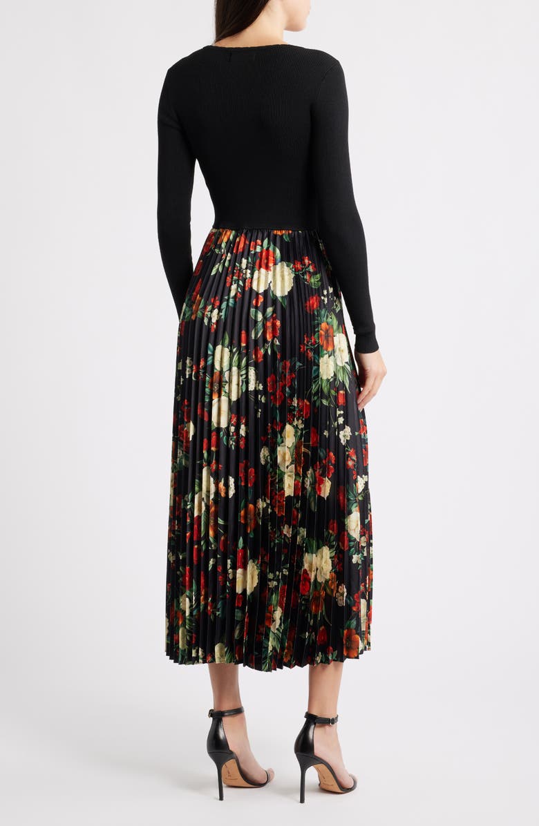 Elie Tahari The Maeve Long Sleeve Mixed Media Dress, Alternate, color, Noir Black/ Lovestruck