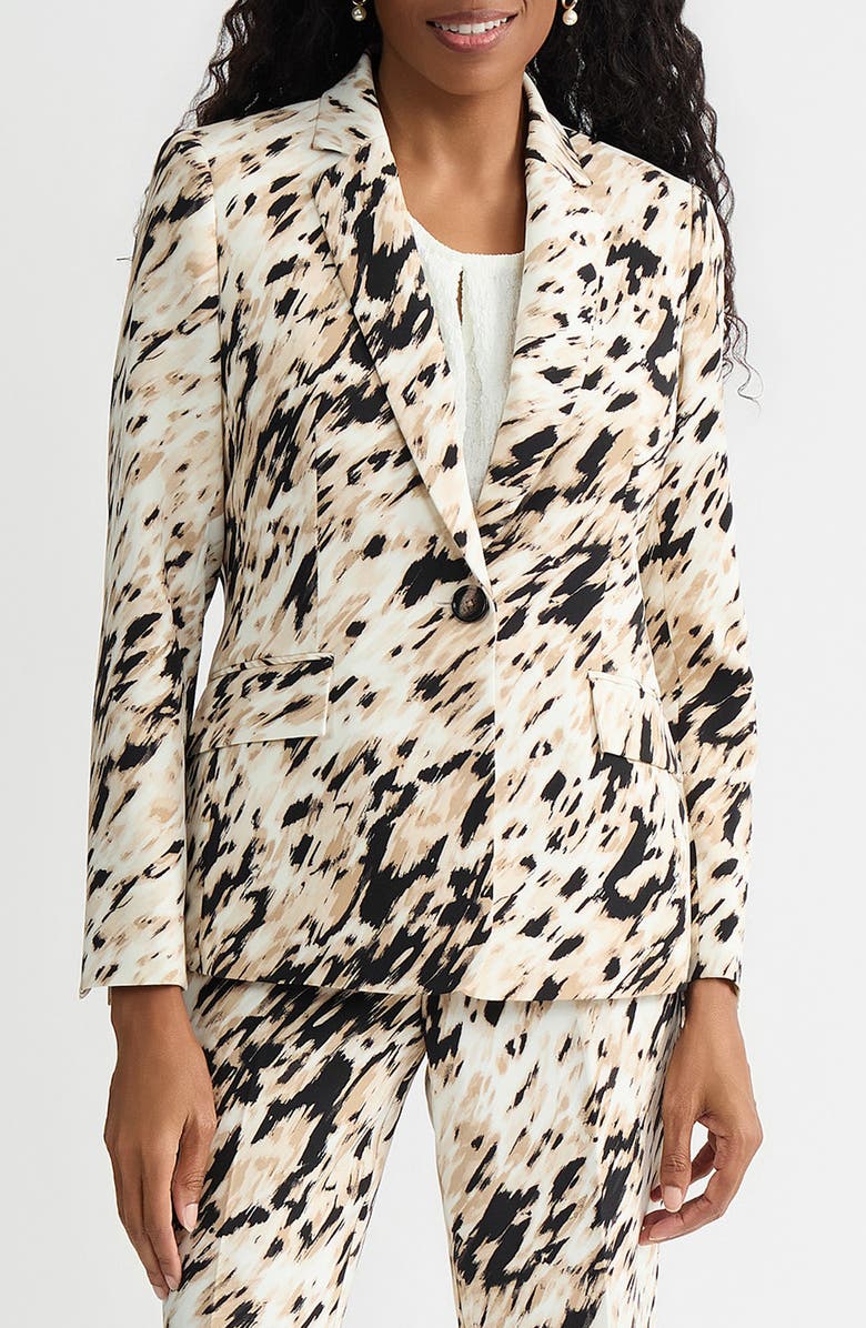 KASPER Print One-Button Jacket, Main, color, 