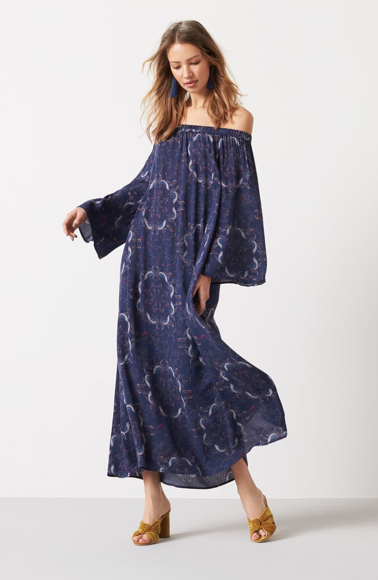 Hinge Print Off the Shoulder Maxi Dress, Alternate, color, 
