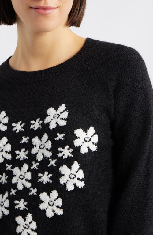 Bobeau Floral Heart Graphic Crewneck Sweater In Black