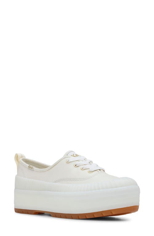 Keds® The Platform Sneaker in Egret/Gold Leather 