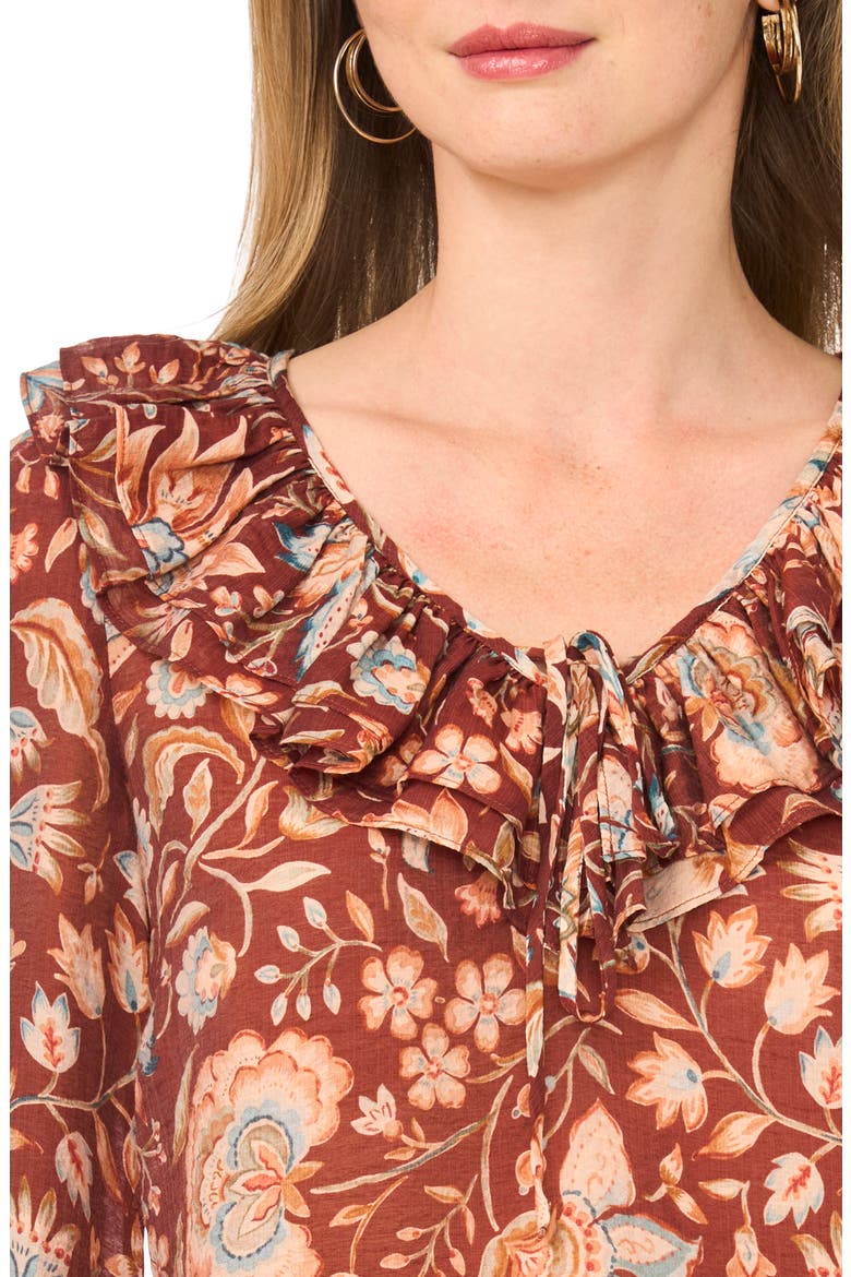 Floral Ruffle V-Neck Top, Alternate, color, RUSSET BROWN-235