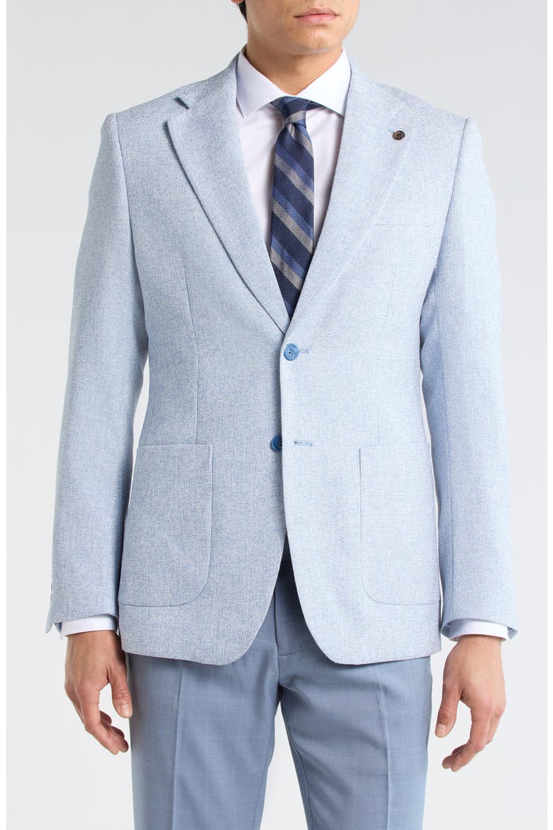 Slim Fit Micro Plaid Stretch Linen Sport Coat, Main, color, LIGHT BLUE