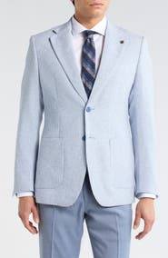 T.R. PREMIUM Slim Fit Micro Plaid Stretch Linen Sport Coat