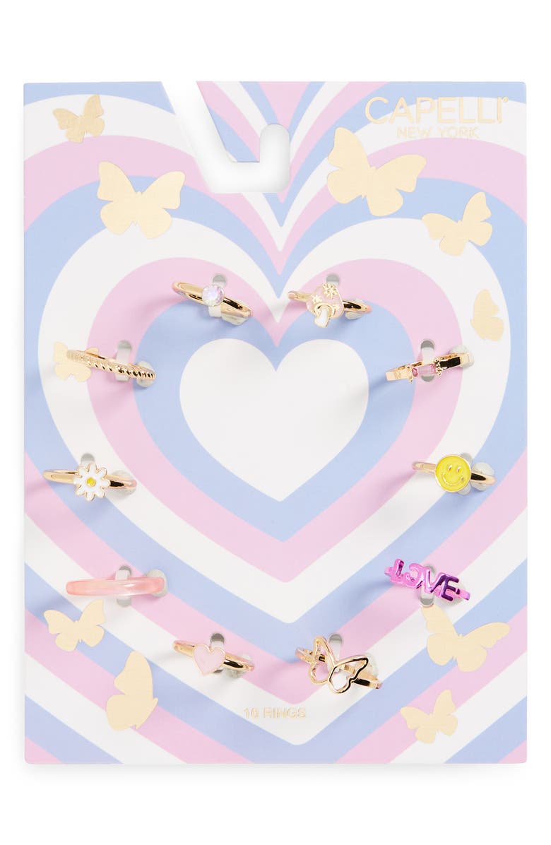 Capelli New York Kids' Assorted 10-Pack Ring Set, Main, color, Pink Combo