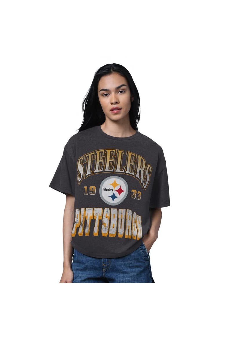 Women's Starter Heather Black Pittsburgh Steelers Oversized Hall of Fame T-Shirt, Main, color, Heather Black