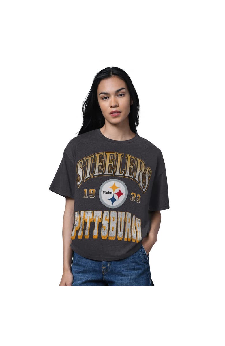 STARTER Women
s Starter Heather Black Pittsburgh Steelers Oversized Hall of Fame T-Shirt, Main, color, Heather Black