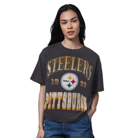 Women
s Starter Heather Black Pittsburgh Steelers Oversized Hall of Fame T-Shirt