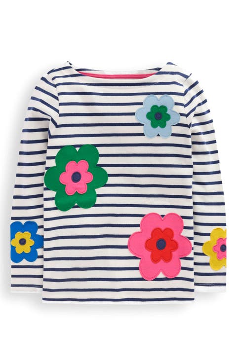 Kids' Ella Breton Stripe Floral Appliqué Cotton T-Shirt (Toddler, Little Kid & Big Kid)