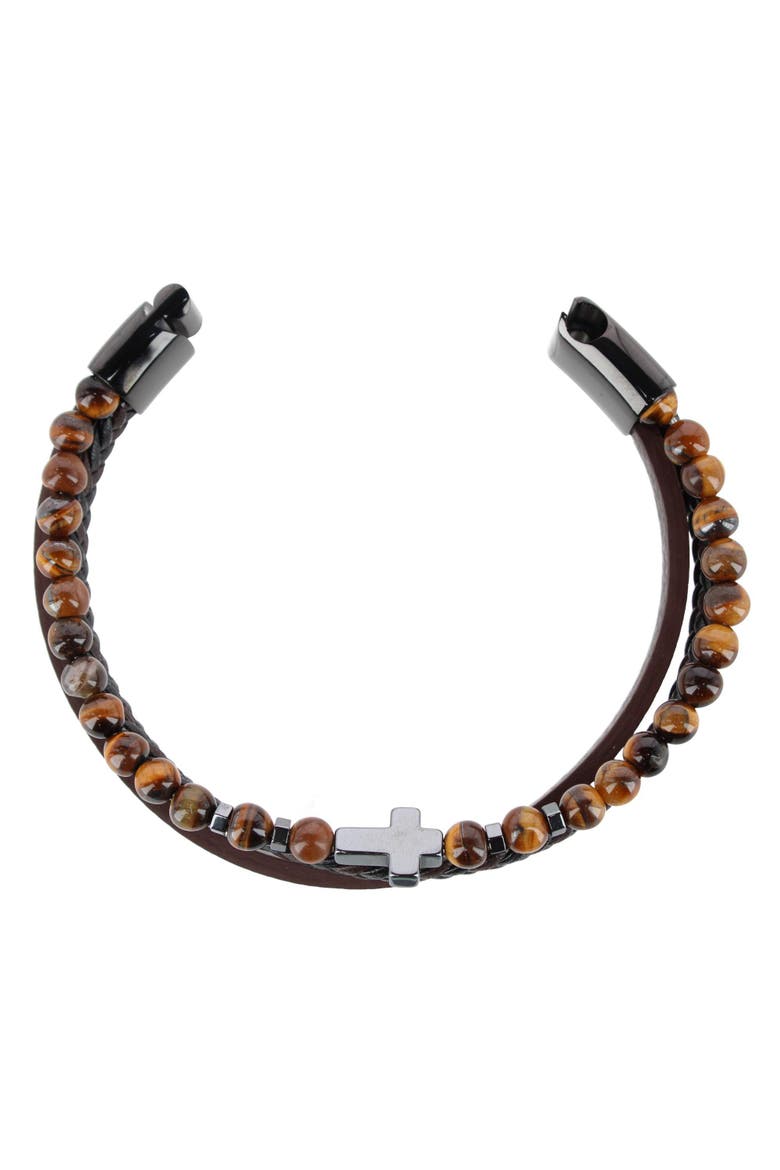 The Sovereign Cross Tri-Stranded Leather Bracelet, Alternate, color, Brown