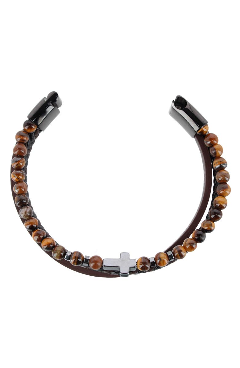 Trafalgar The Sovereign Cross Tri-Stranded Leather Bracelet, Alternate, color, Brown