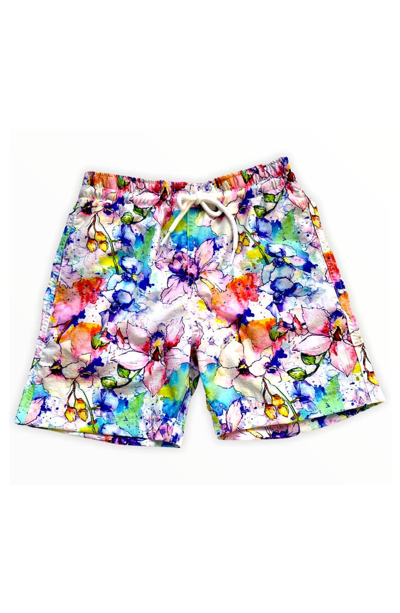 NESSI BYRD Kids' Colorful Floral Print Quick-Dry Swim Trunks, Main, color, Multicolor