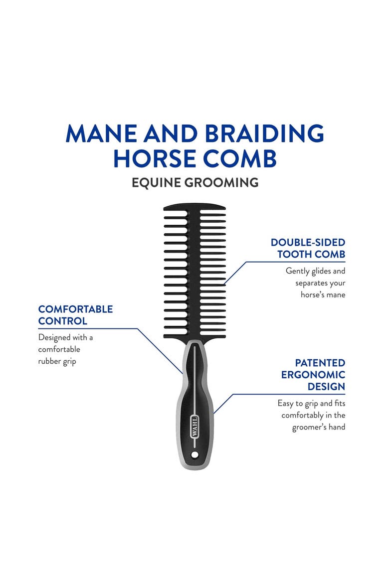 Equine Mane and Tail Grooming Comb with Handle for Braiding and Grooming Horses, Alternate, color, Black