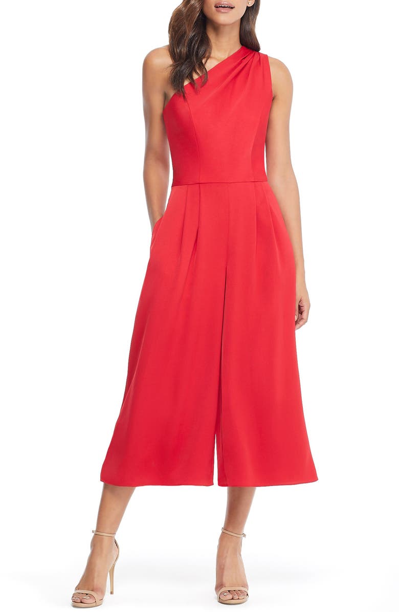 Gal Meets Glam Collection Carmen One-Shoulder Crepe Jumpsuit, Main, color,