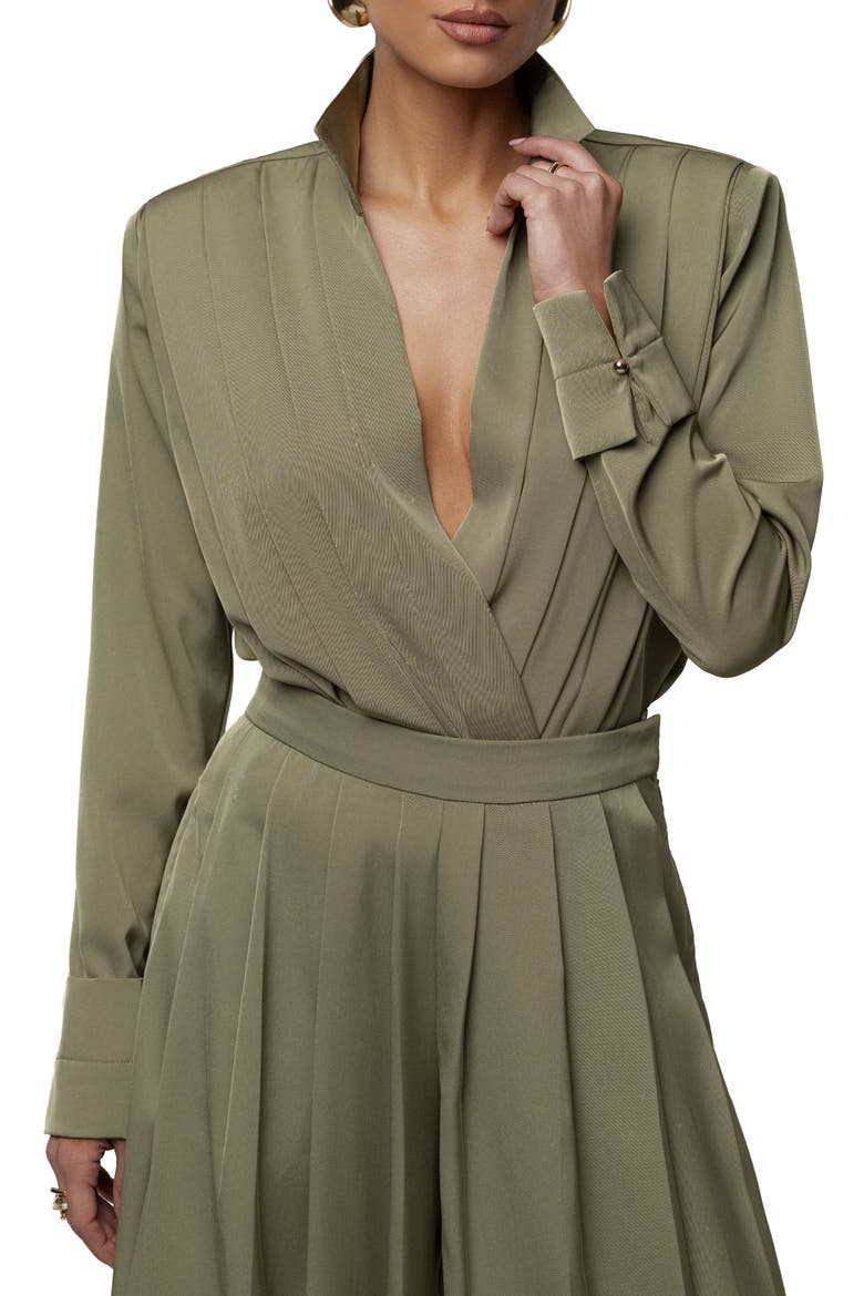 Visionary Pleated Bodysuit, Alternate, color, Olive