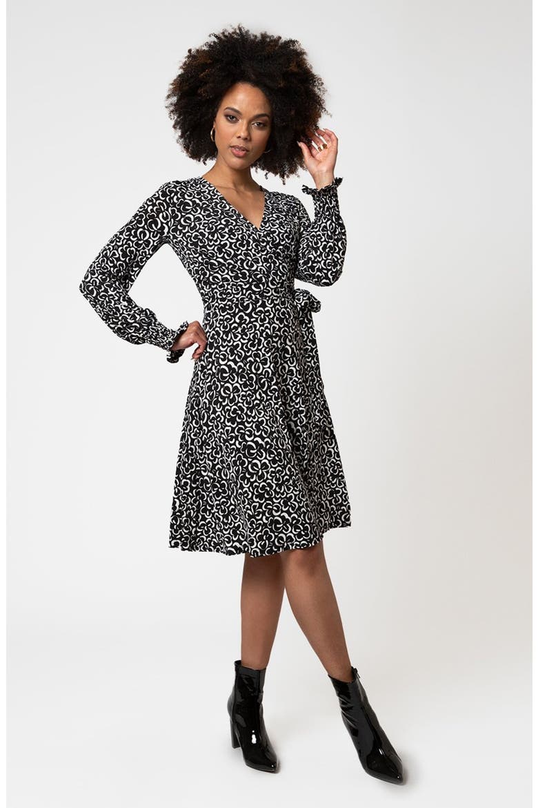 Perfect Long Sleeve Wrap Midi Dress, Alternate, color, GRAPHIC GARDENIC BLACK