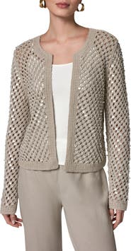 Donna Karan New York Pearl Detail Open Knit Cardigan