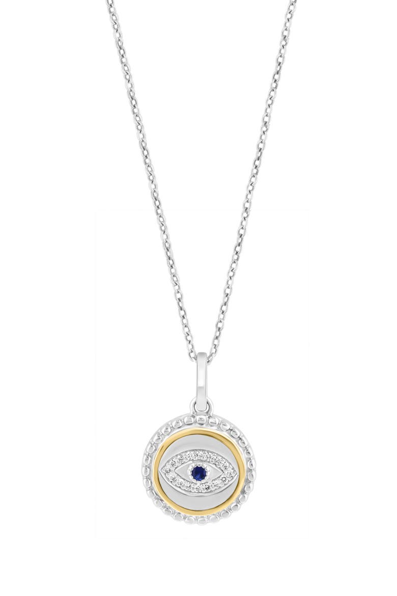 Diamond & Blue Sapphire Two-Tone Pendant Necklace, Main, color, BLUE