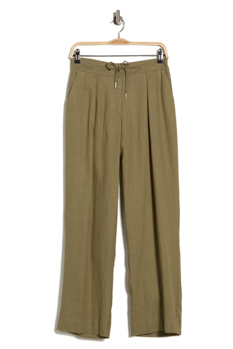 Pleated Linen Drawstring Wide Leg Pants, Alternate, color, LIGHT FATIGUE