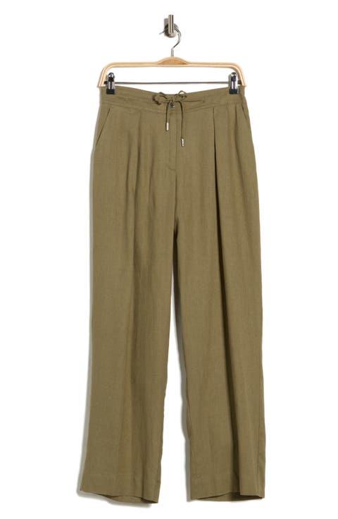 Pleated Linen Drawstring Wide Leg Pants