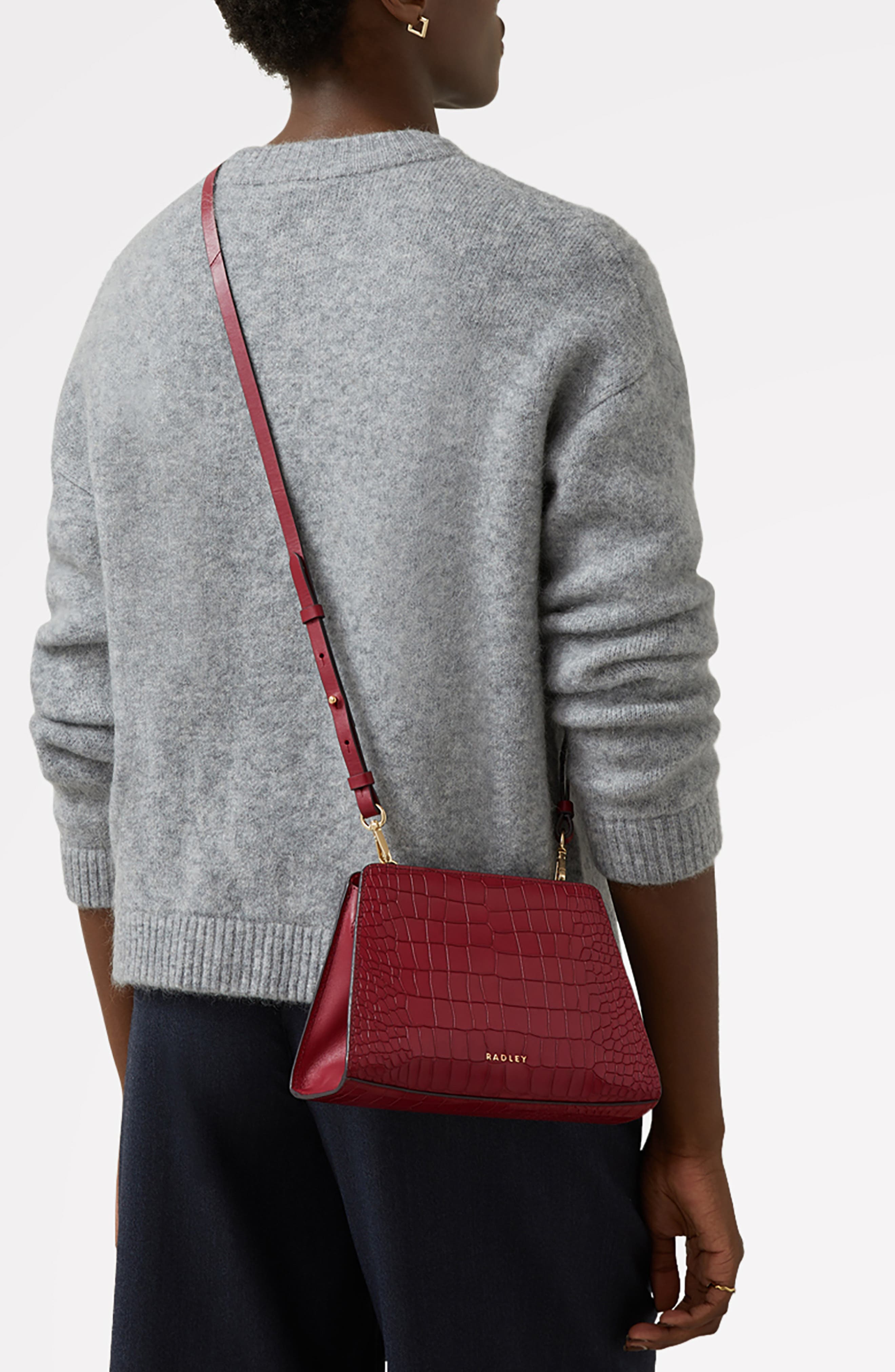 Radley Glasshouse Small Croc Embossed Crossbody Bag, Alternate, color, Cranberry