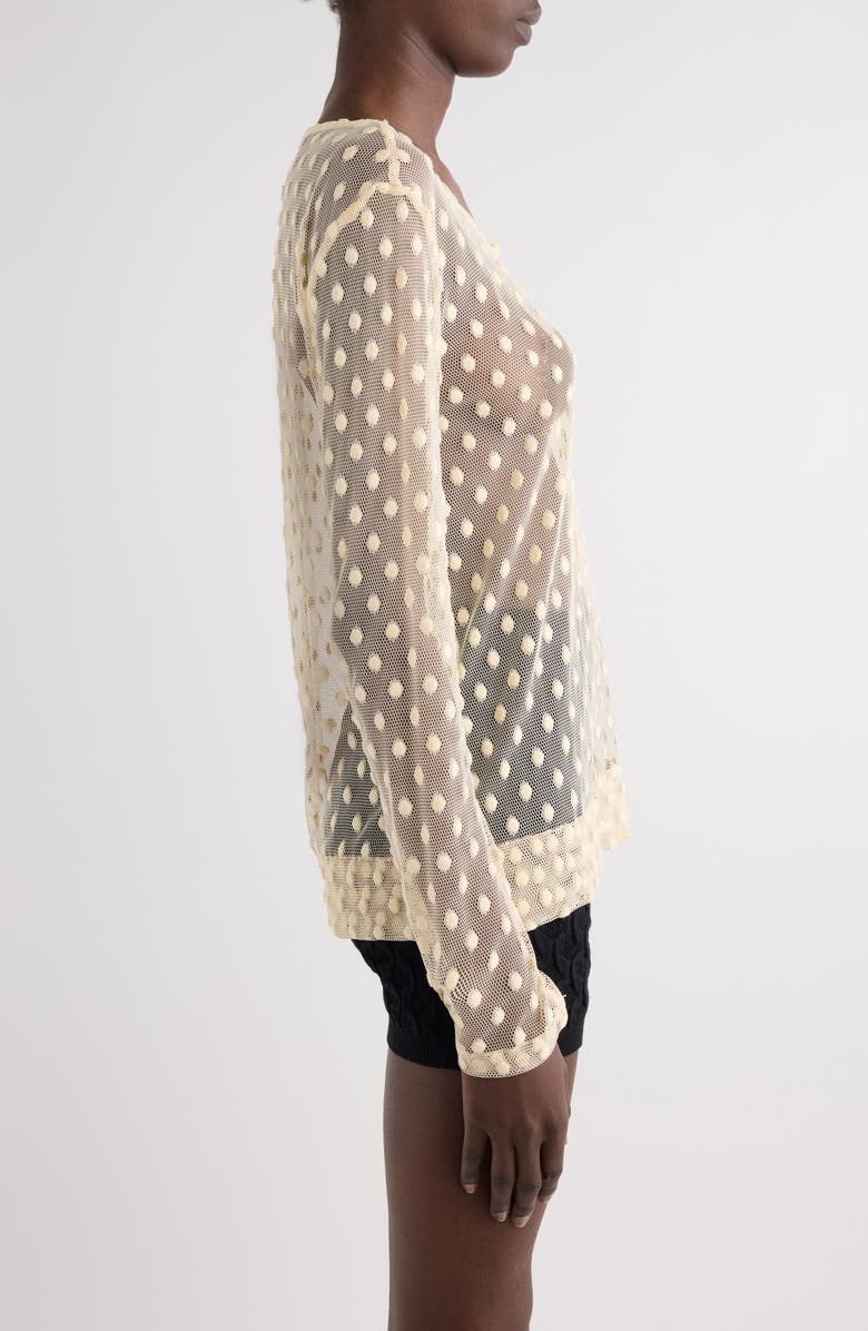 Dries Van Noten Embroidered Polka Dot Mesh Henley, Alternate, color, Ecru