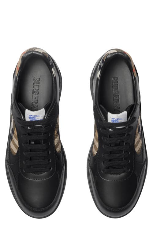 Burberry Indigo Blue Leather And Check Sneaker Terrace In Black/sand Ip Check