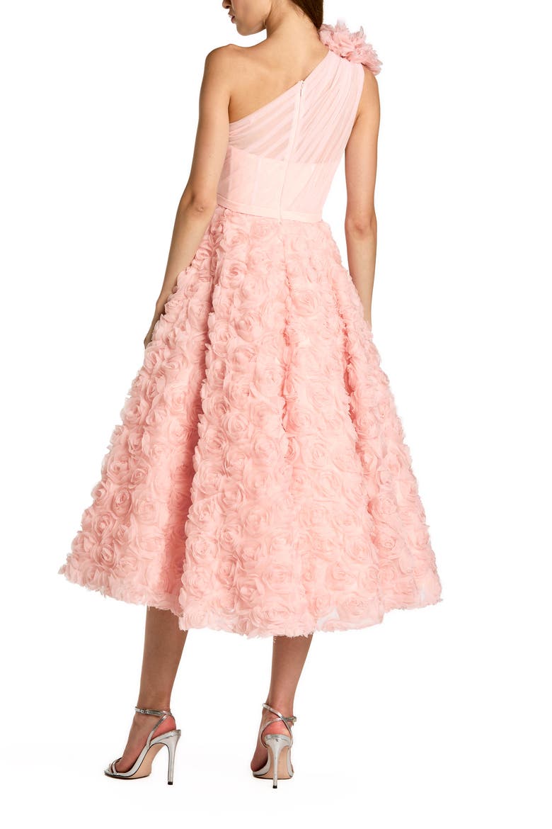 Lace One Shoulder 3D Flower A Line Midi Dress, Alternate, color, Blush
