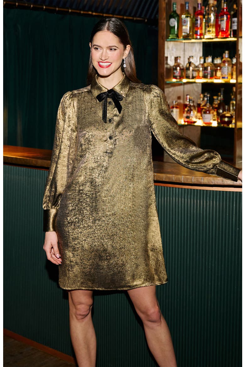 Luminous Bow-Tie Shirt Dress, Alternate, color, Gold