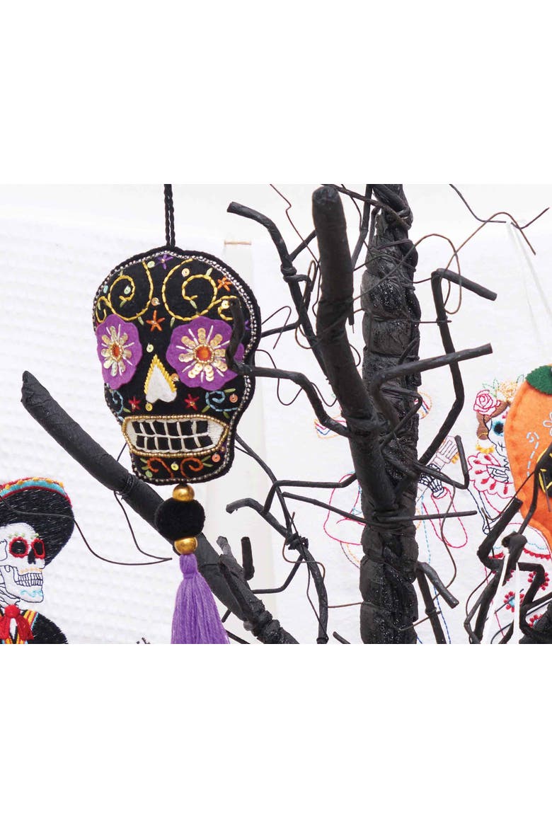 Black Skull With Tassel Ornament, Alternate, color, Purple