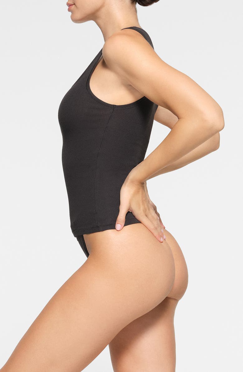 SKIMS Cotton Rib Long Tank, Alternate, color, Soot