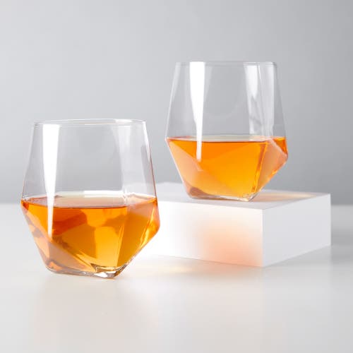Viski Seneca Crystal Faceted Tumblers Set Of 2 In Transparent