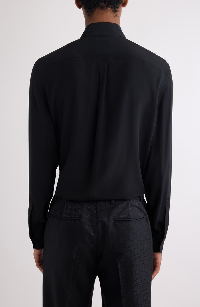 Givenchy Boxy Fit Pleated Plastron Silk Button-Up Shirt, Alternate, color, Black