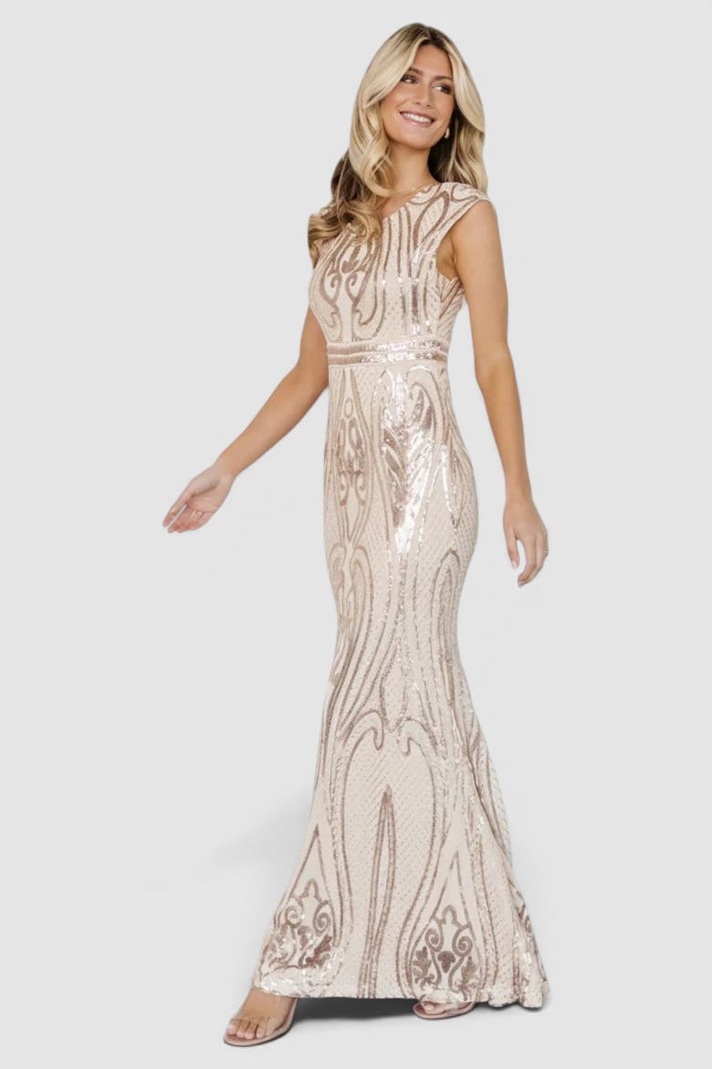 Alessia Sequin Gown, Alternate, color, Champagne