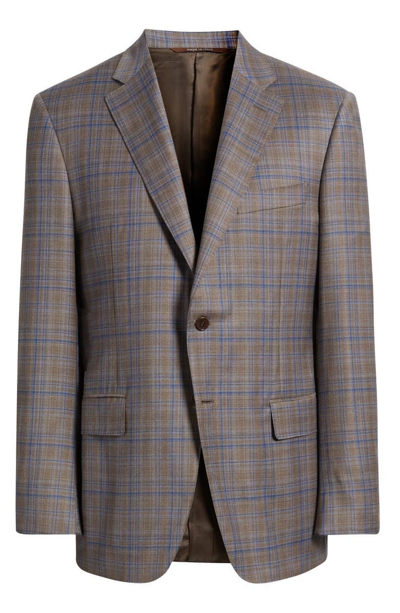 Canali Siena Regular Fit Brown & Blue Plaid Wool Sport Coat, Alternate, color, Light Brown