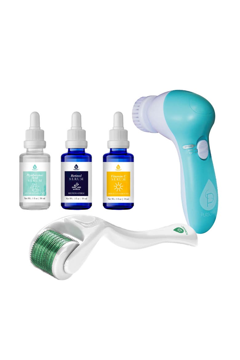 Radiant Glow Skincare Bundle. Deep Cleansing, Anti Aging and Skin Renewal Set, Main, color, White