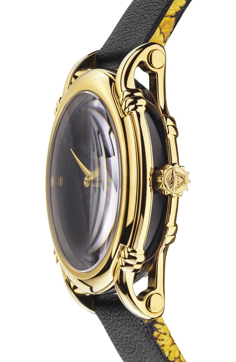 Versace Medusa Embossed Leather Strap Watch, 34mm, Alternate, color, 