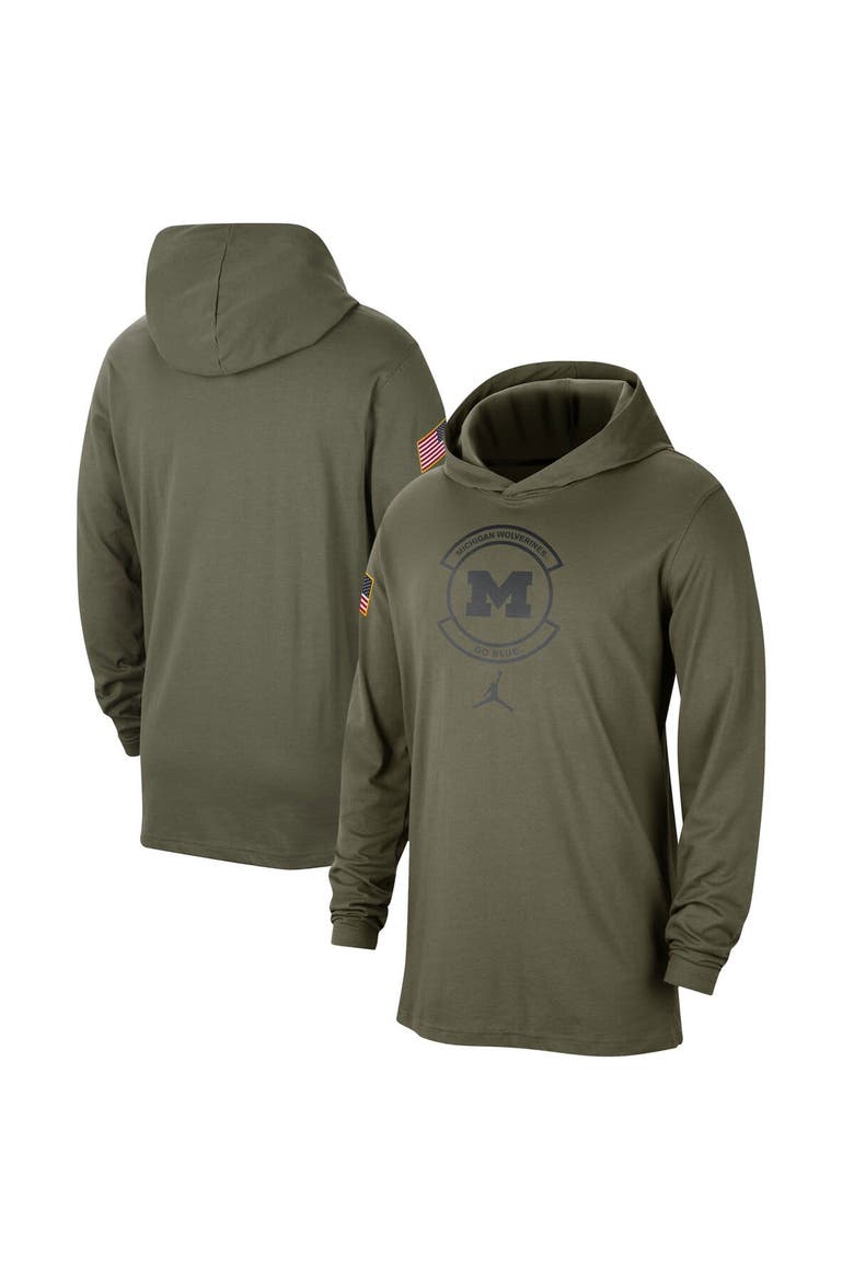Men's Jordan Brand  Olive Michigan Wolverines Military Pack Long Sleeve Hoodie T-Shirt, Main, color, Olive