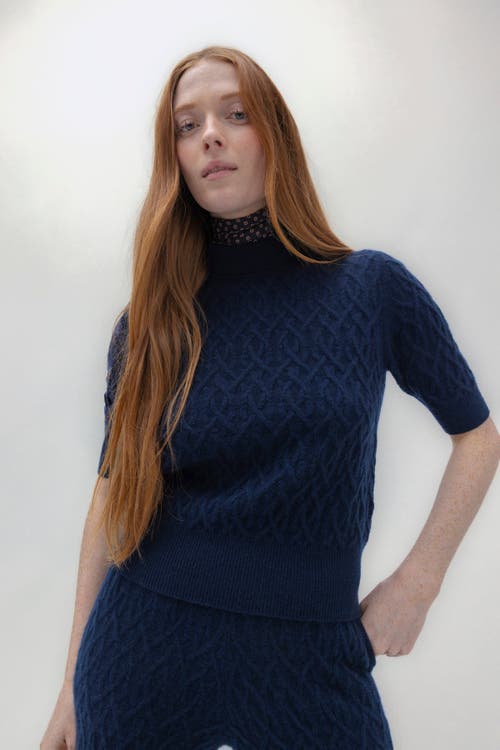 Naked Cashmere Cableknit Mock Neck In Blue